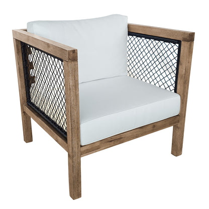 TK Classics Outdoor Acacia Club Chair with Black Wicker and Cushions