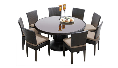Belle 7 Piece Round Outdoor Patio Wicker Dining Set with Cushions