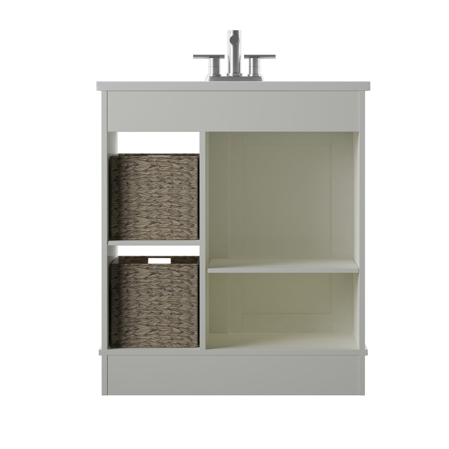 30" Contemporary Sliding Barn Door Single Bathroom Vanity with Woven Baskets