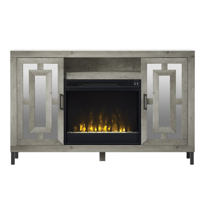 TV Stand for TVs up to 60" with Electric Fireplace and Mirrored Cabinet Doors