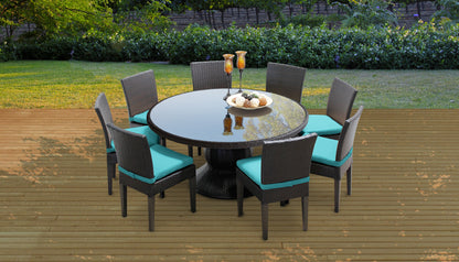 Barbados 9 Piece Round Outdoor Patio Wicker Dining Set with Cushions