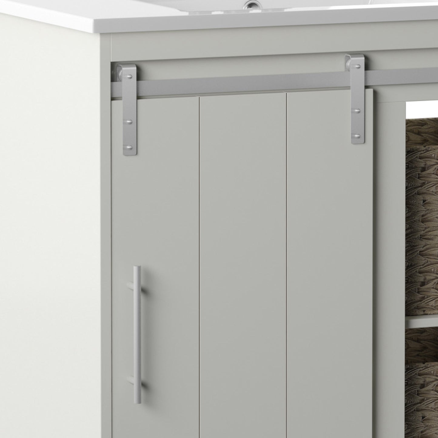 Dalton 30" Sliding Barn Door Single Bathroom Vanity with Woven Baskets