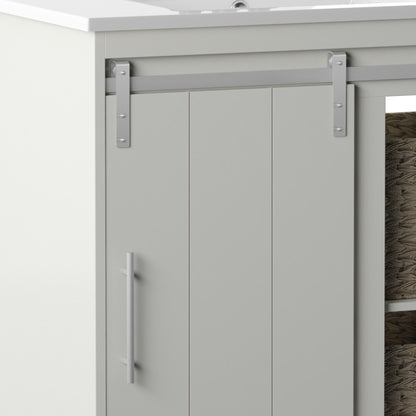 Dalton 30" Sliding Barn Door Single Bathroom Vanity with Woven Baskets