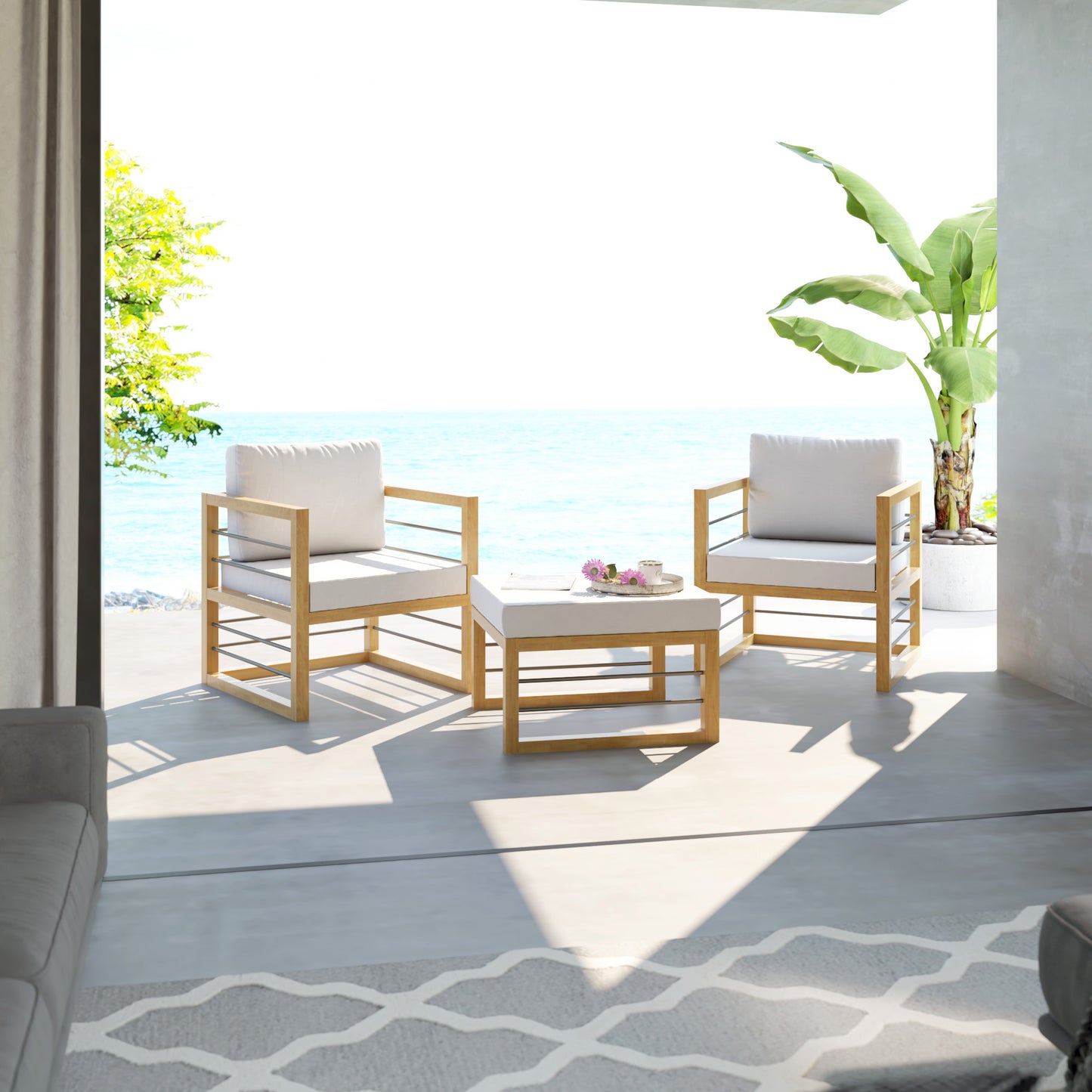 TK Classics 3 Piece Aluminum Outdoor Conversation Set