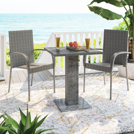 TK Classics® 3-Piece Wicker Outdoor Dining Set, Gray