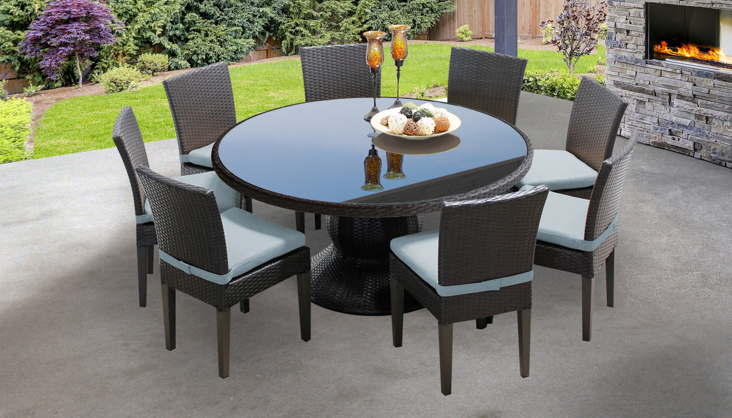 Belle 7 Piece Round Outdoor Patio Wicker Dining Set with Cushions
