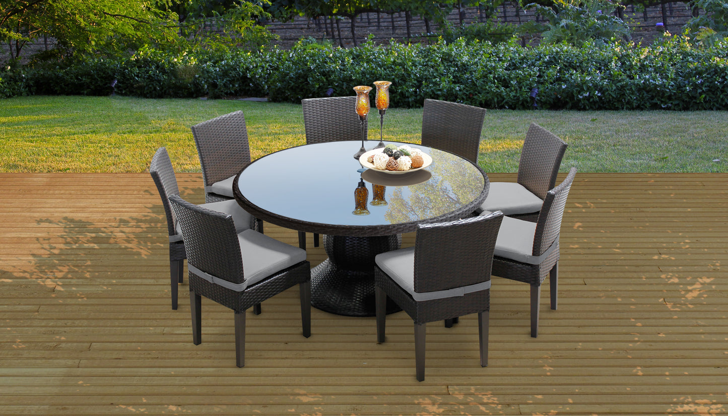 Belle 7 Piece Round Outdoor Patio Wicker Dining Set with Cushions