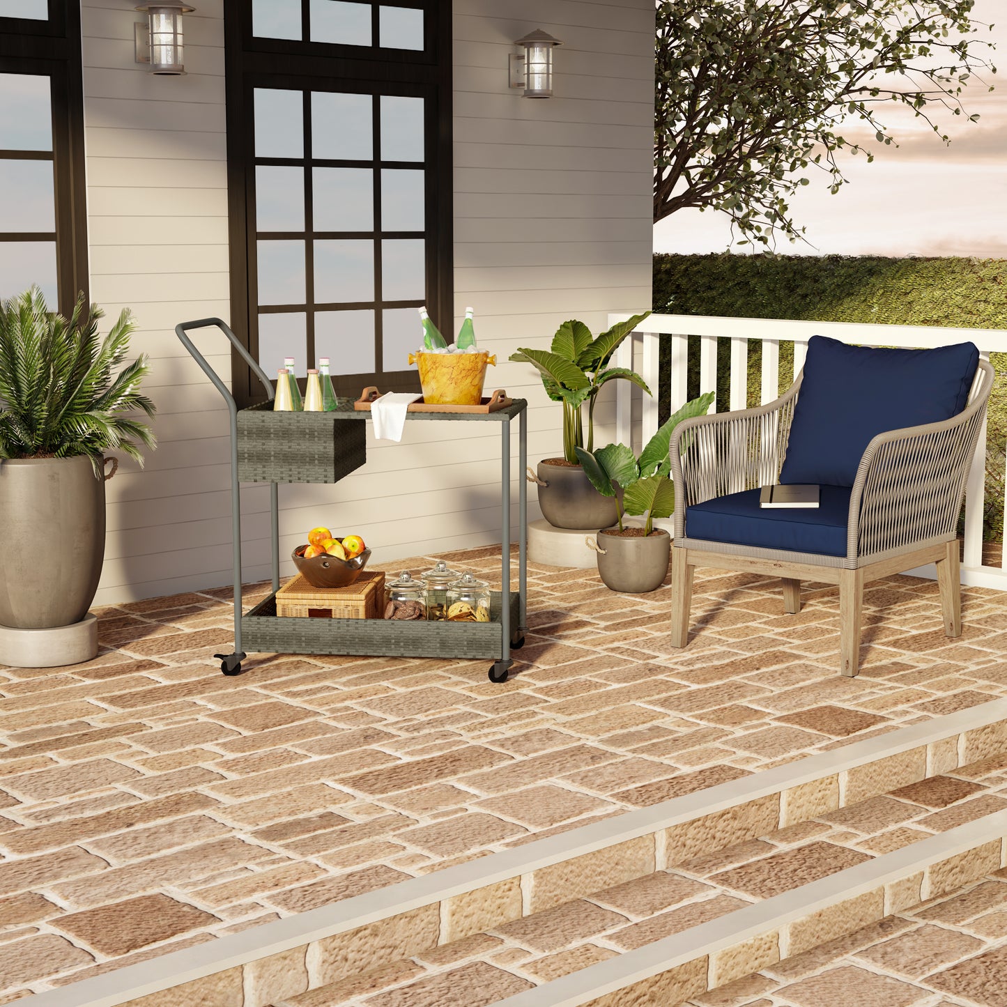 TK Classics Outdoor Wicker Bar Cart