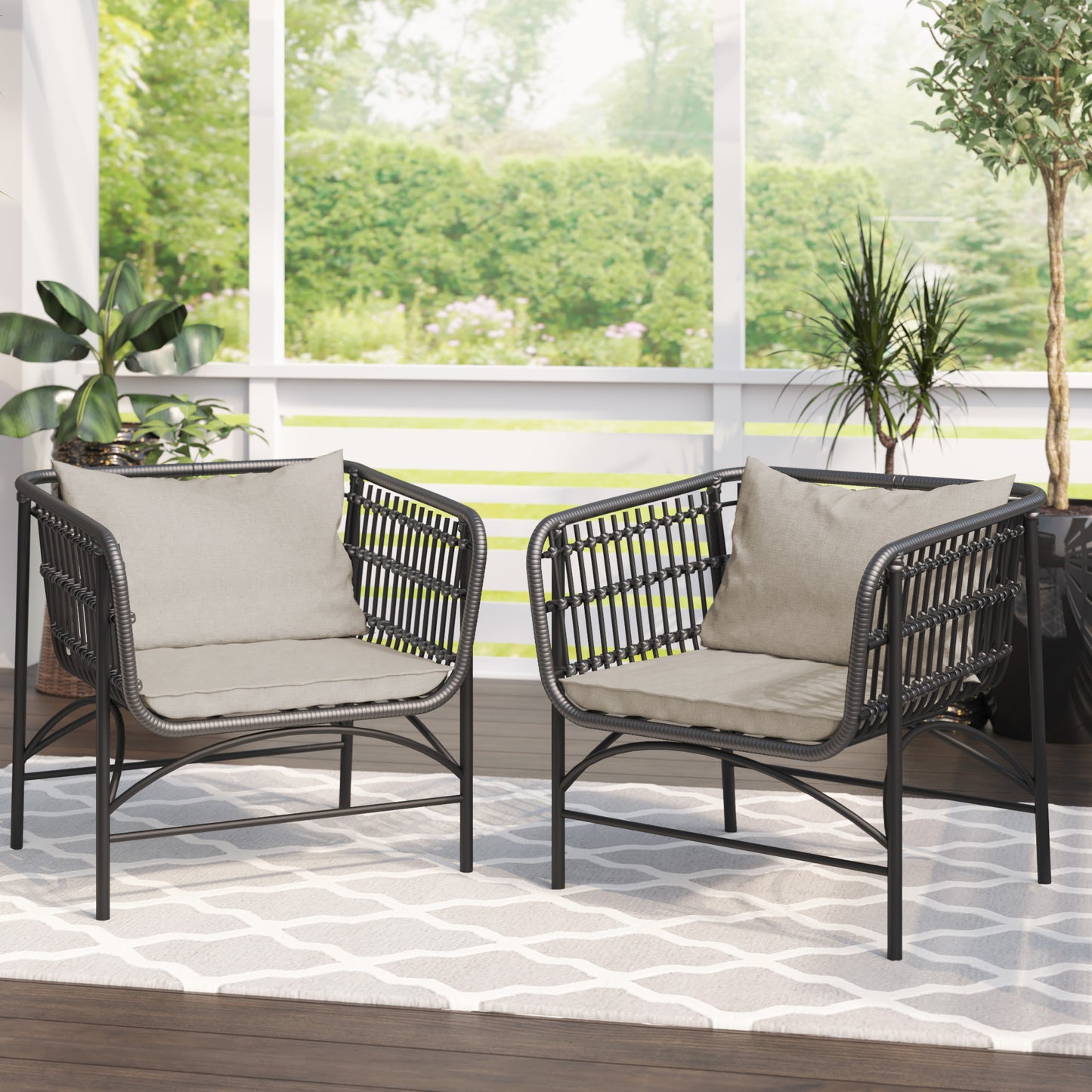 TK Classics Outdoor Arm Chairs with Cushions, Set of 2