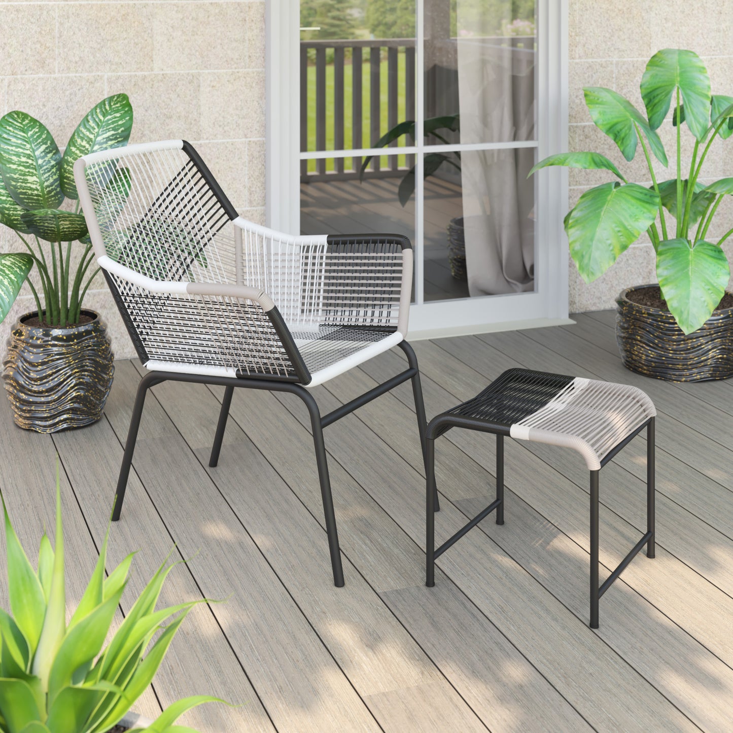 TK Classics Outdoor Wicker Contemporary Lounge Chair with Ottoman