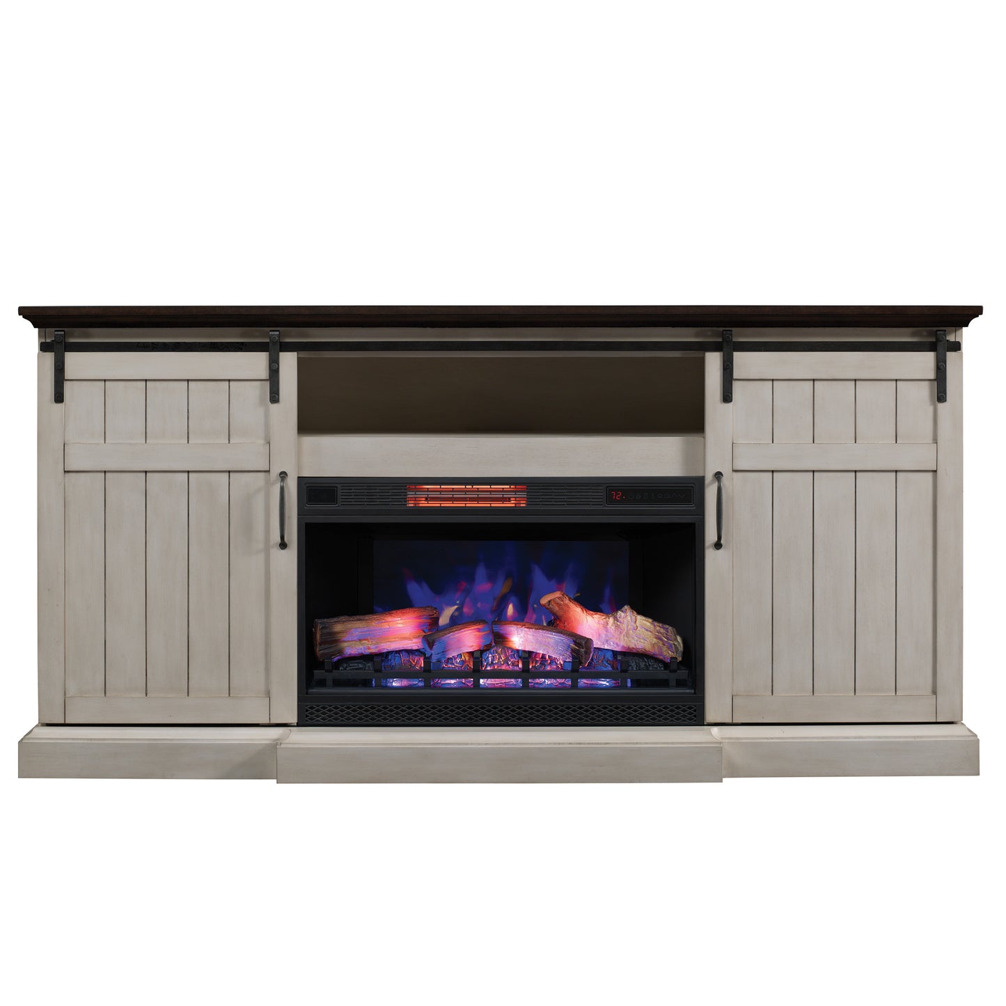 Cabaret TV Stand for TVs up to 80” with 32” 3D Infrared Quartz Electric Fireplace, Weathered White