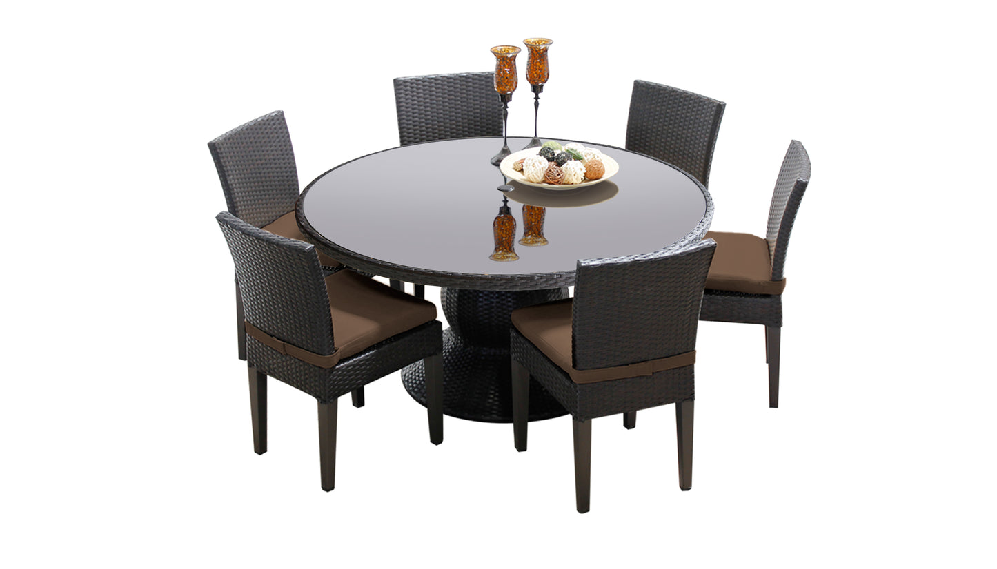 Barbados 7 Piece Round Outdoor Patio Wicker Dining Set with Cushions