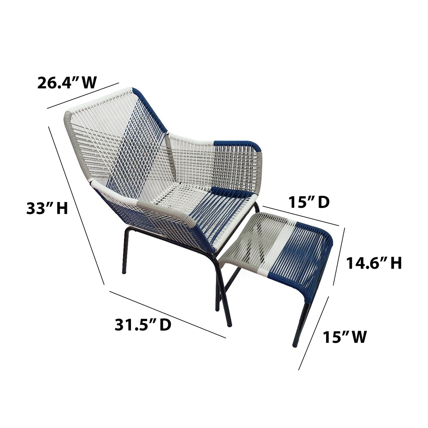 TK Classics Outdoor Wicker Contemporary Lounge Chair with Ottoman