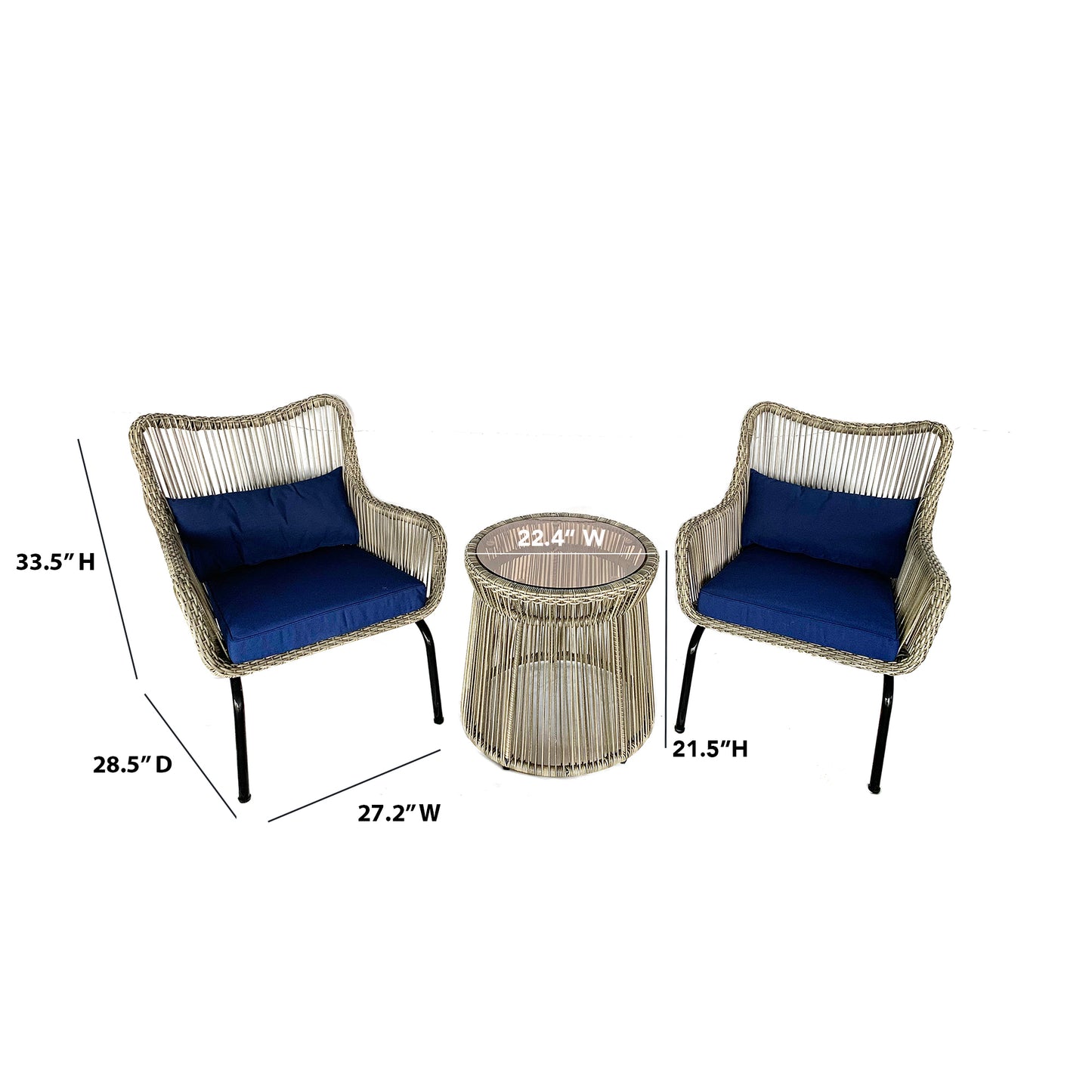 TK Classics 3-Piece Outdoor Conversation Set with Cushions