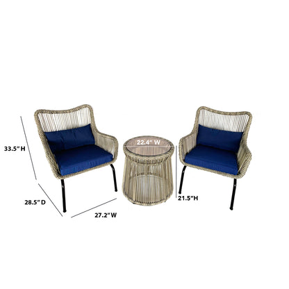 TK Classics 3-Piece Outdoor Conversation Set with Cushions