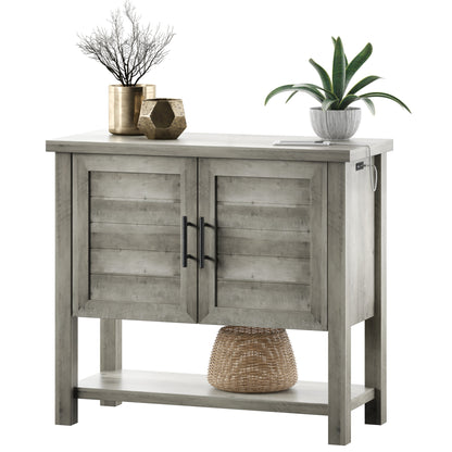Console Table with USB Charging Ports and Louvered Doors