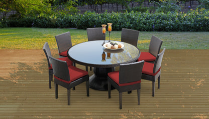 Barbados 9 Piece Round Outdoor Patio Wicker Dining Set with Cushions