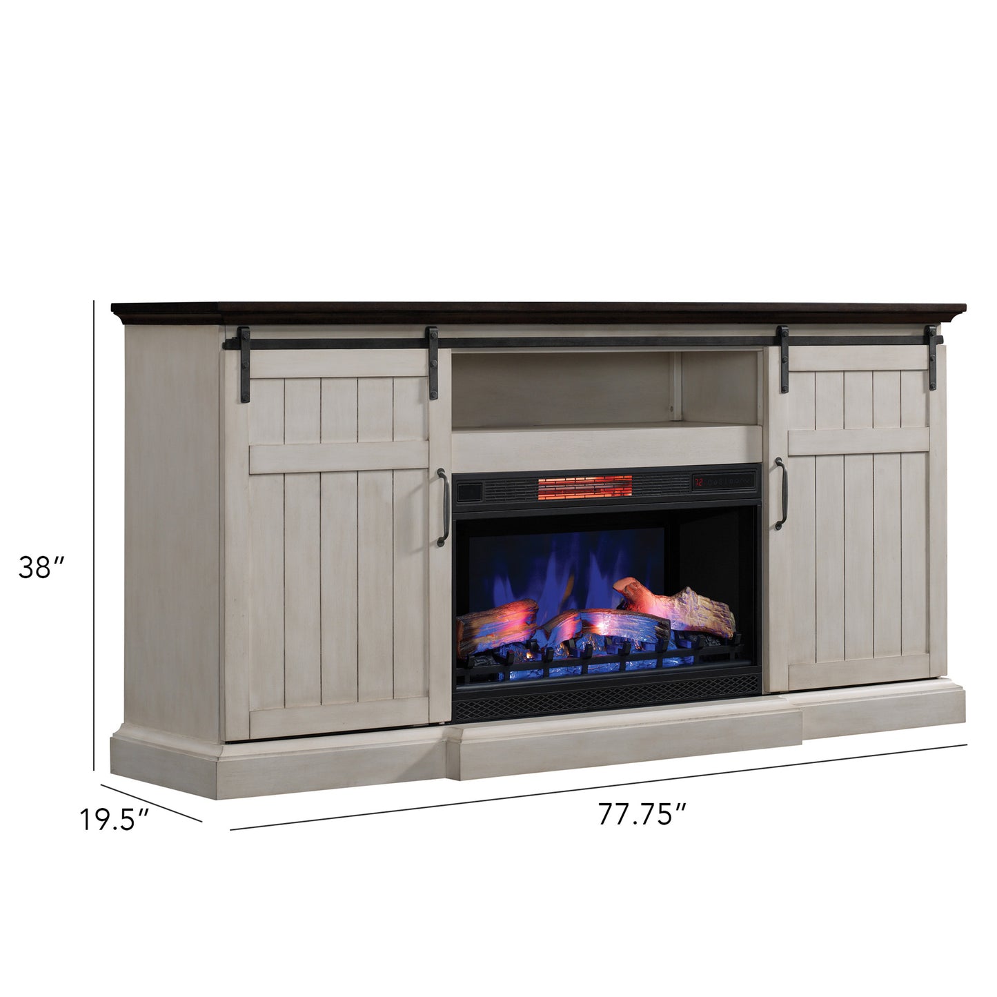 Cabaret TV Stand for TVs up to 80” with 32” 3D Infrared Quartz Electric Fireplace, Weathered White