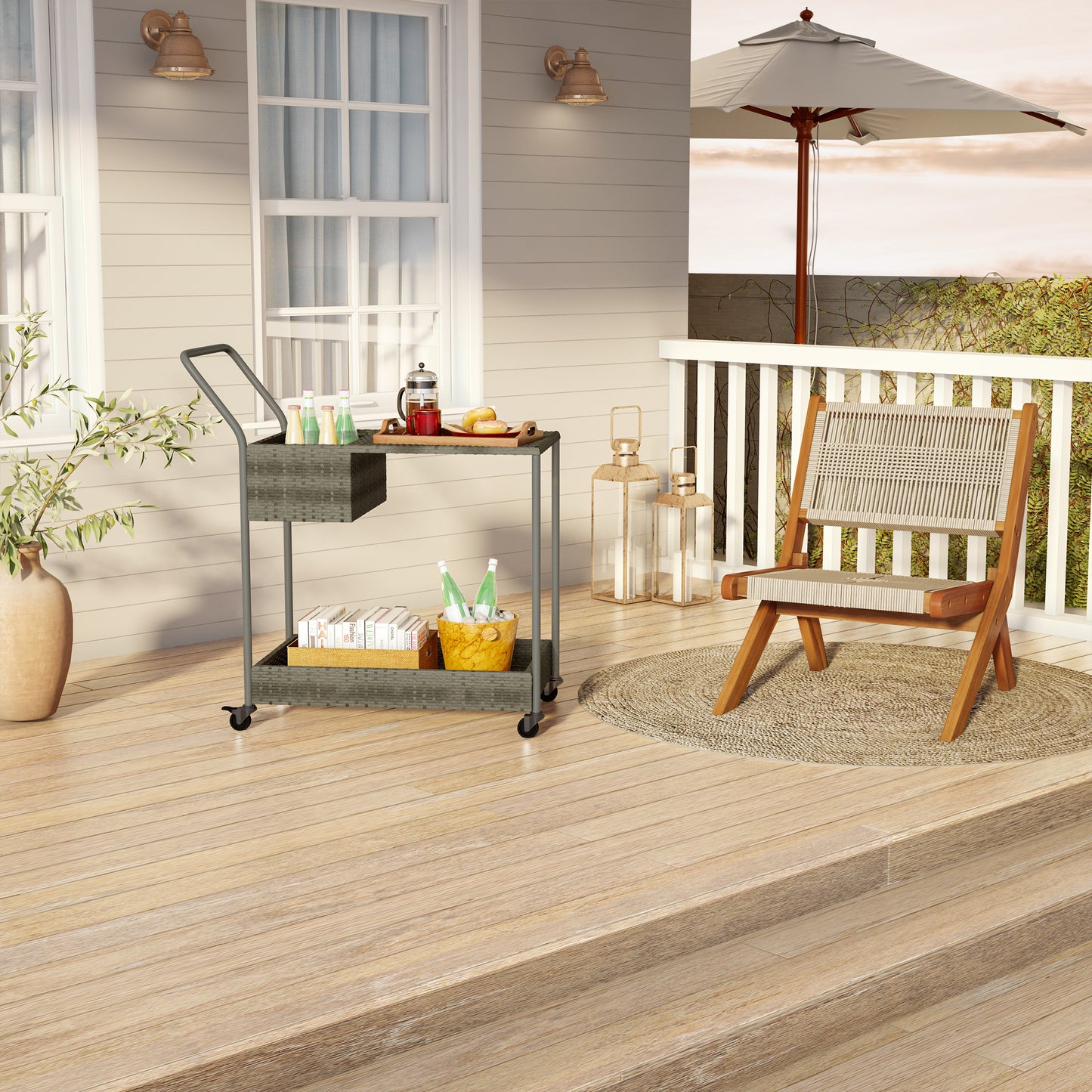 TK Classics Outdoor Wicker Bar Cart