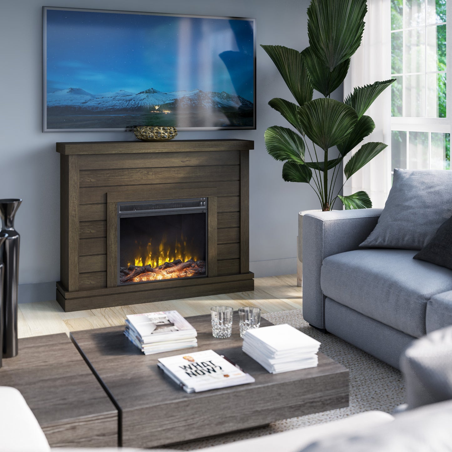 Shiplap Wall Mantel Electric Fireplace