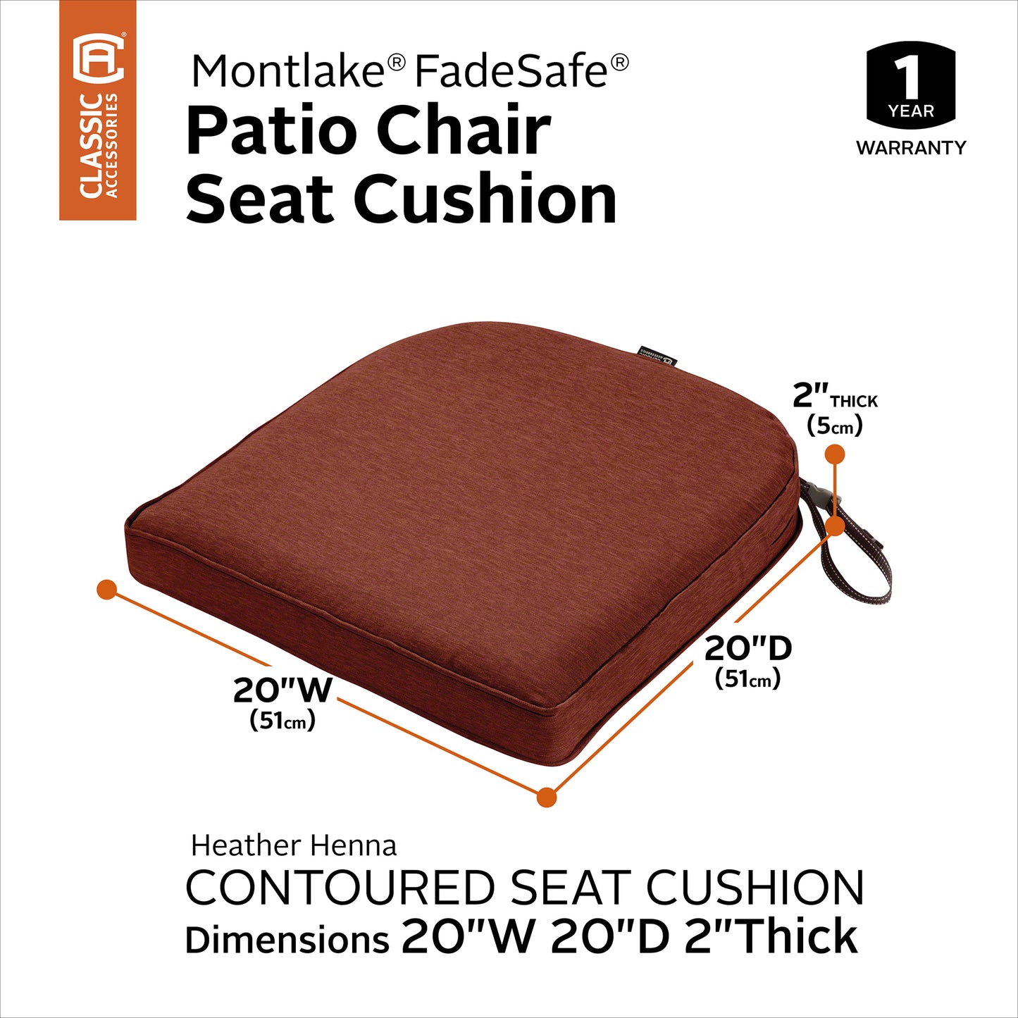 Classic Accessories Montlake FadeSafe Water-Resistant Contoured Patio Dining Seat Cushion