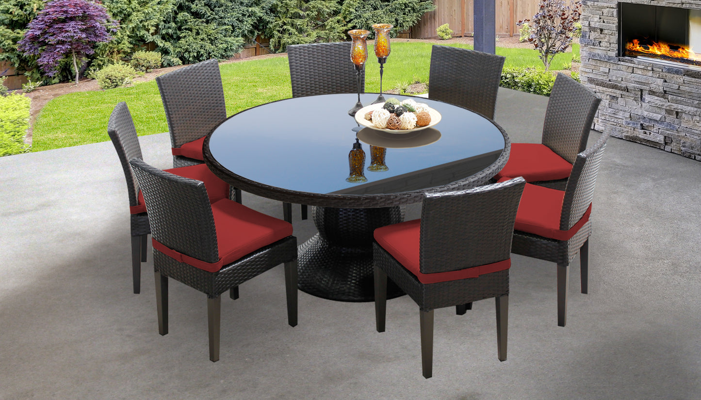 Barbados 9 Piece Round Outdoor Patio Wicker Dining Set with Cushions