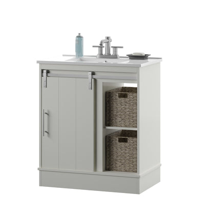 Dalton 30" Sliding Barn Door Single Bathroom Vanity with Woven Baskets