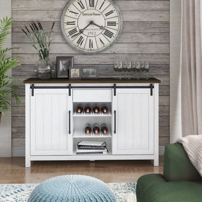Modern Farmhouse Sideboard with Wine Storage and Sliding Barn Doors