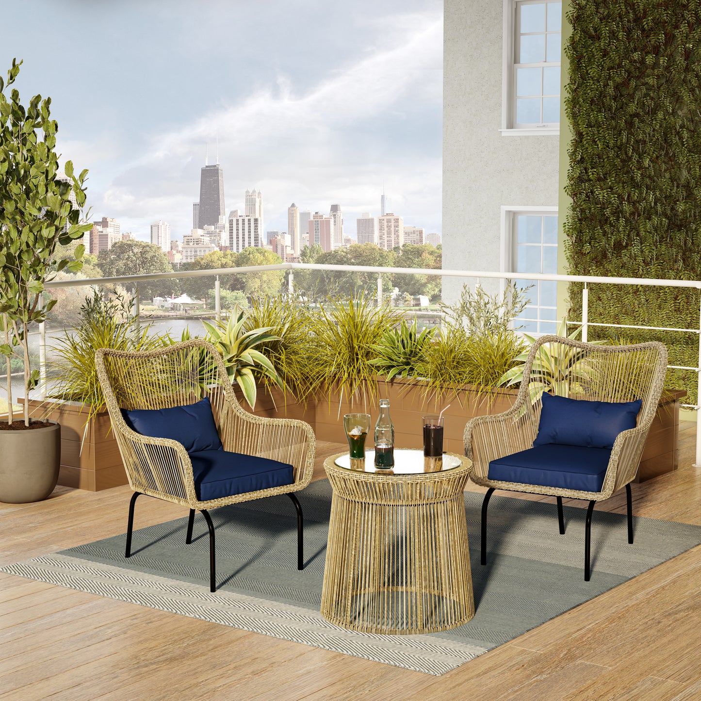 TK Classics 3-Piece Outdoor Conversation Set with Cushions