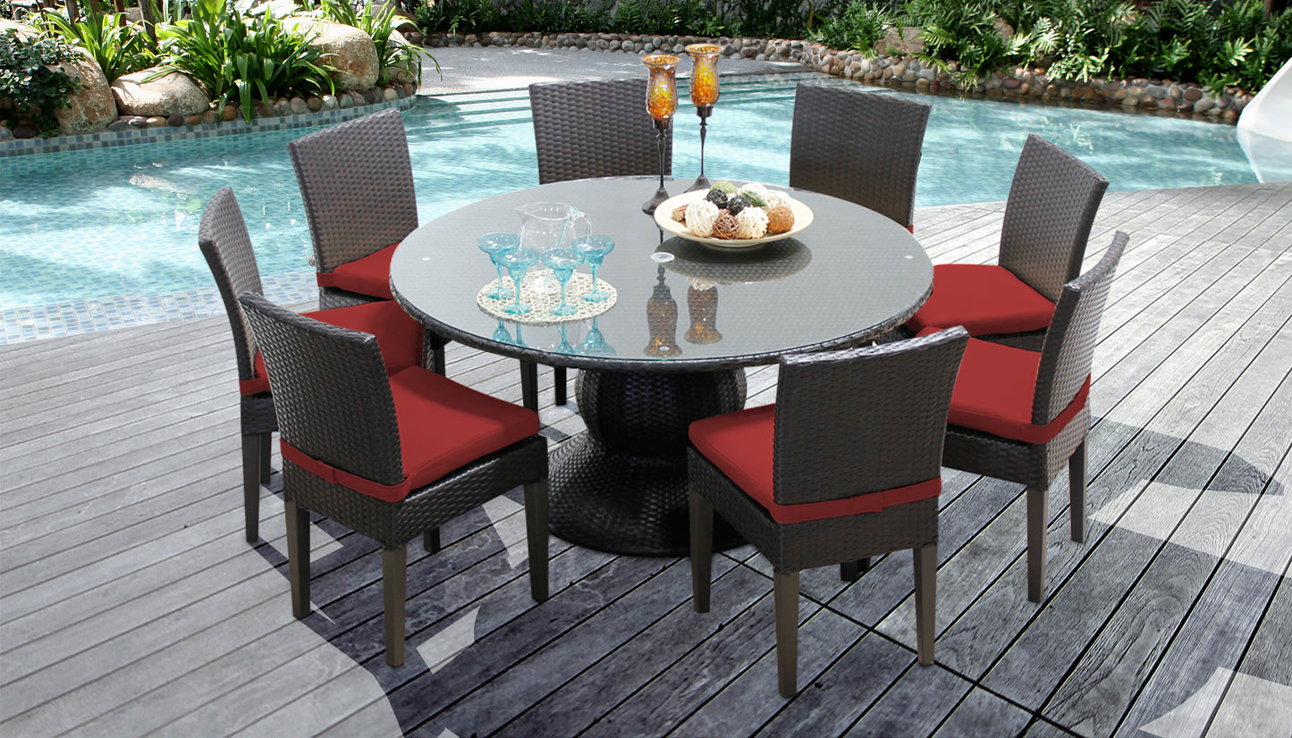 Napa 9 Piece Round Outdoor Patio Wicker Dining Set with Cushions