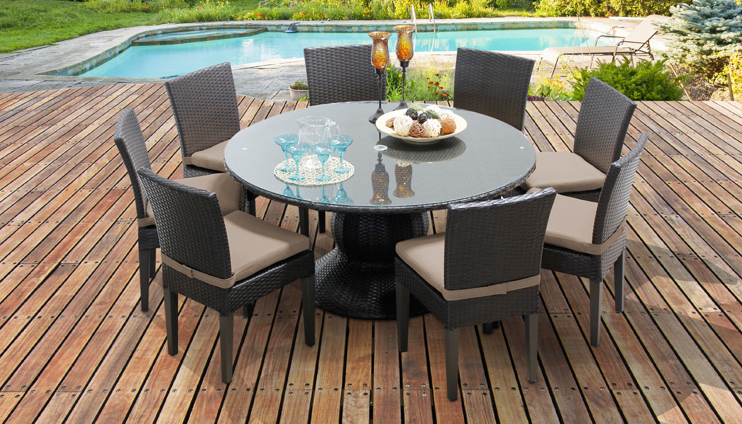 Napa 9 Piece Round Outdoor Patio Wicker Dining Set with Cushions