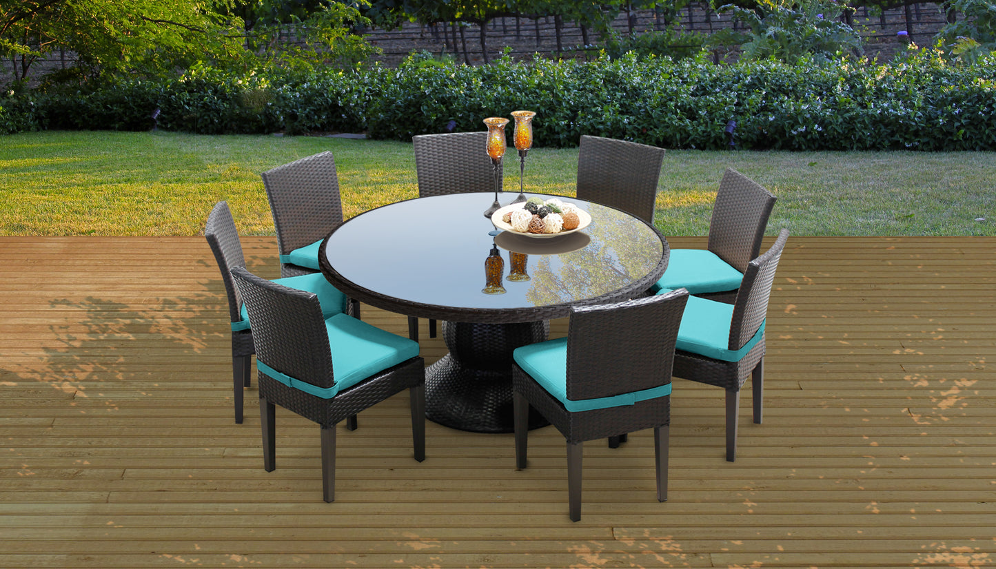Napa 9 Piece Round Outdoor Patio Wicker Dining Set with Cushions