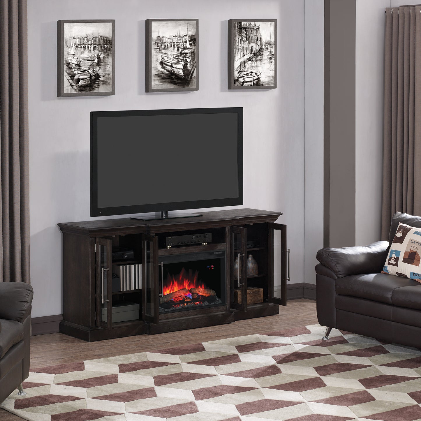Grand TV Stand for TVs up to 80", Espresso Pine (Electric Fireplace Insert sold separately)