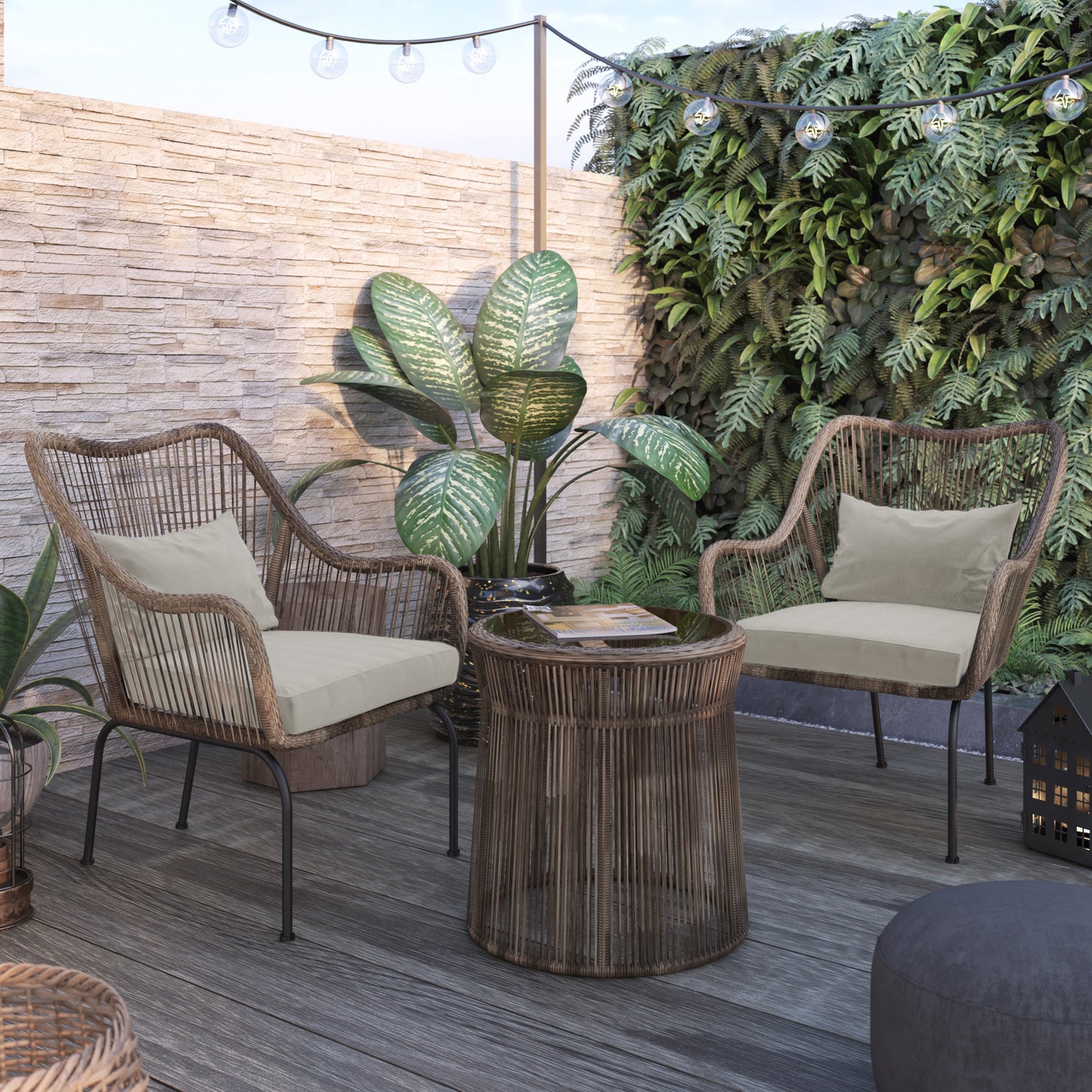 TK Classics 3-Piece Outdoor Conversation Set with Cushions