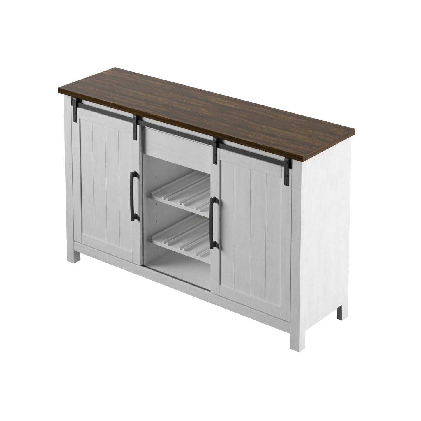 Modern Farmhouse Sideboard with Wine Storage and Sliding Barn Doors