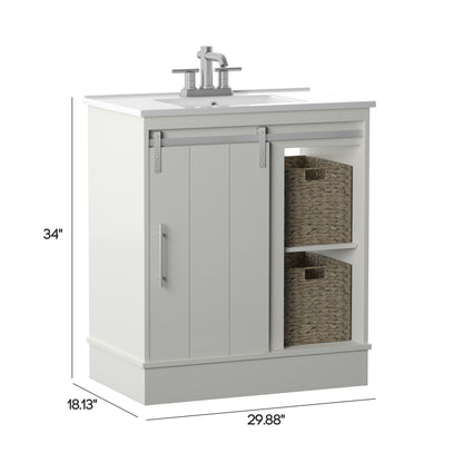 Dalton 30" Sliding Barn Door Single Bathroom Vanity with Woven Baskets