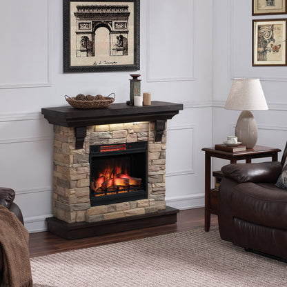 Eugene Wall Electric Fireplace Mantel, Aged Coffee (Electric Fireplace sold separately)