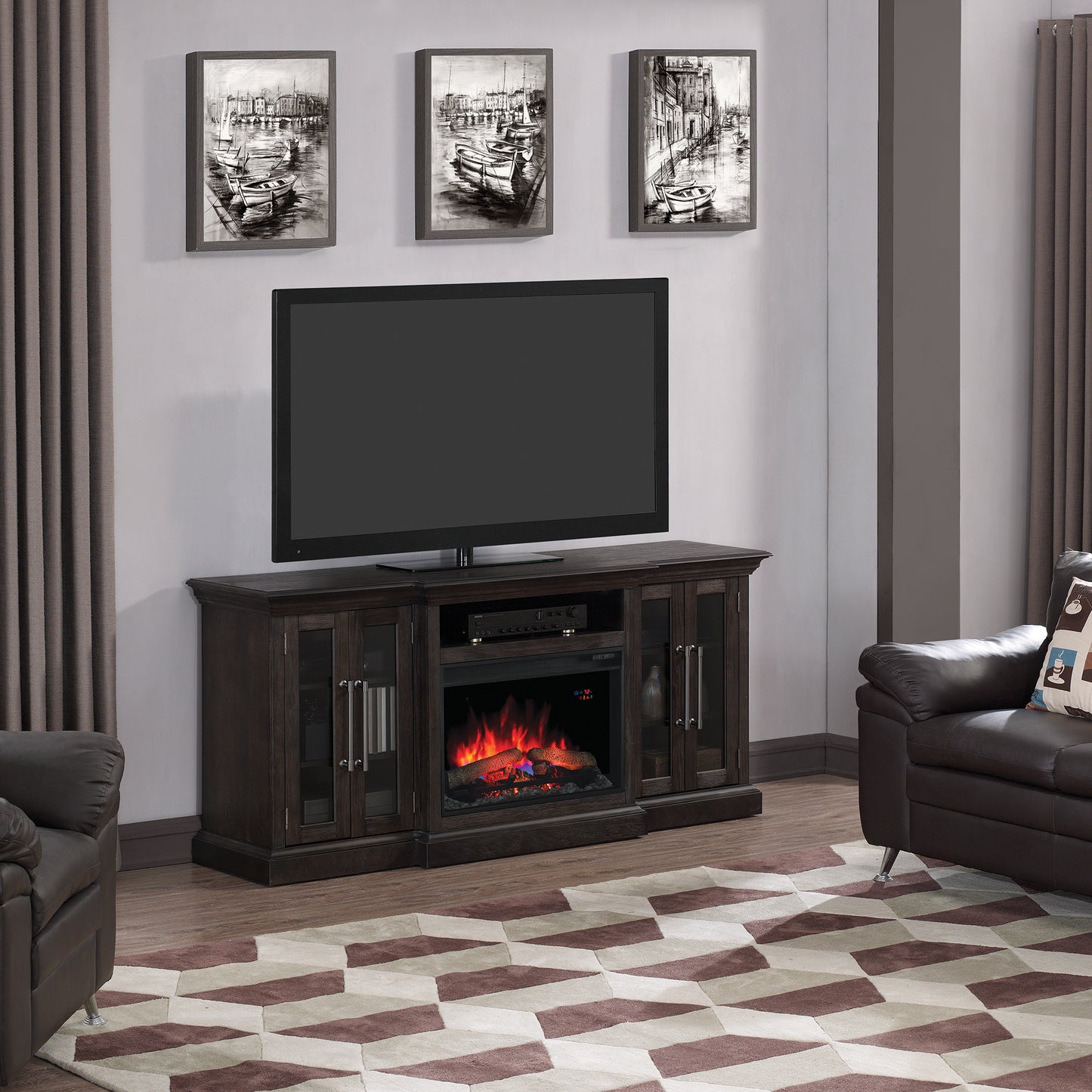 Grand TV Stand for TVs up to 80", Espresso Pine (Electric Fireplace Insert sold separately)