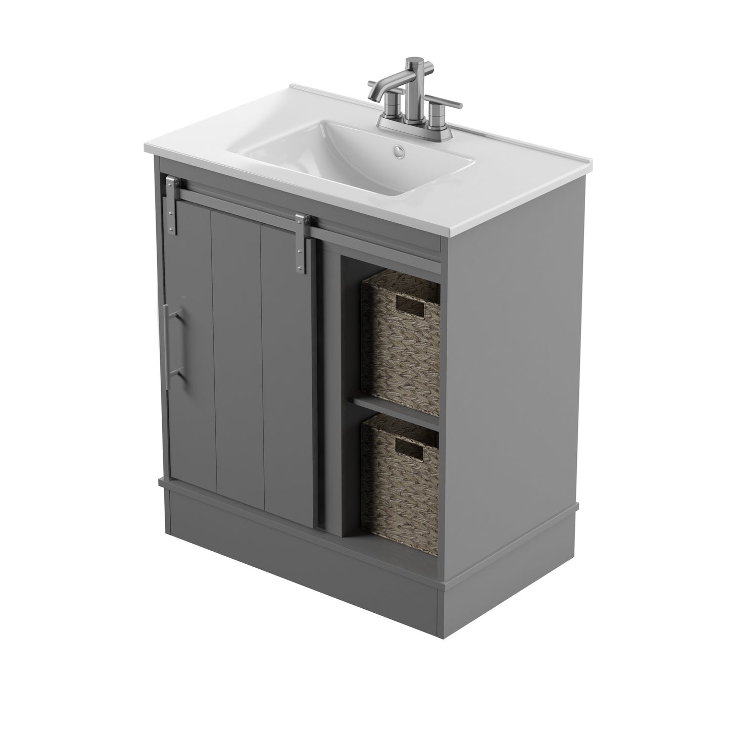 Dalton 30" Sliding Barn Door Single Bathroom Vanity with Woven Baskets