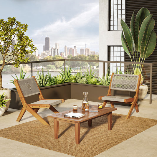 TK Classics 3 Piece Acacia Conversation Set with Folding Seating