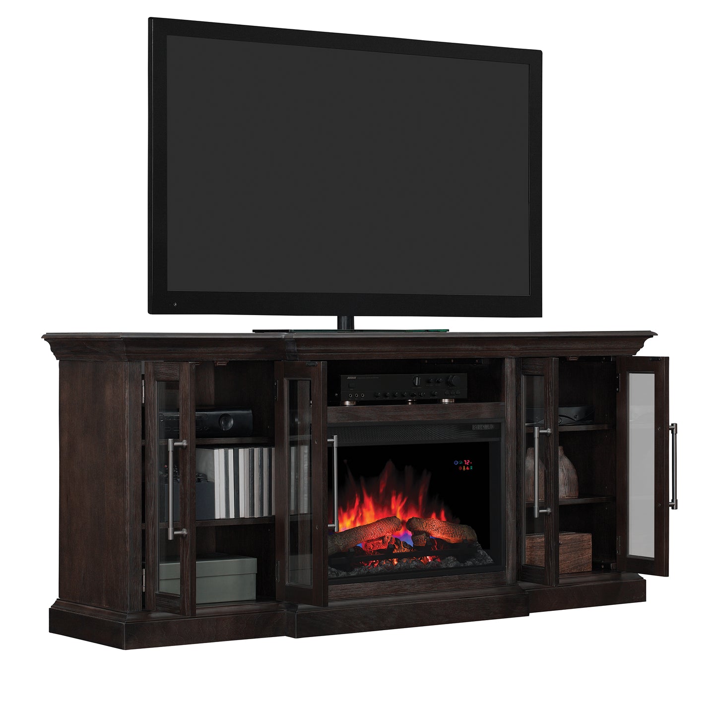 Grand TV Stand for TVs up to 80", Espresso Pine (Electric Fireplace Insert sold separately)