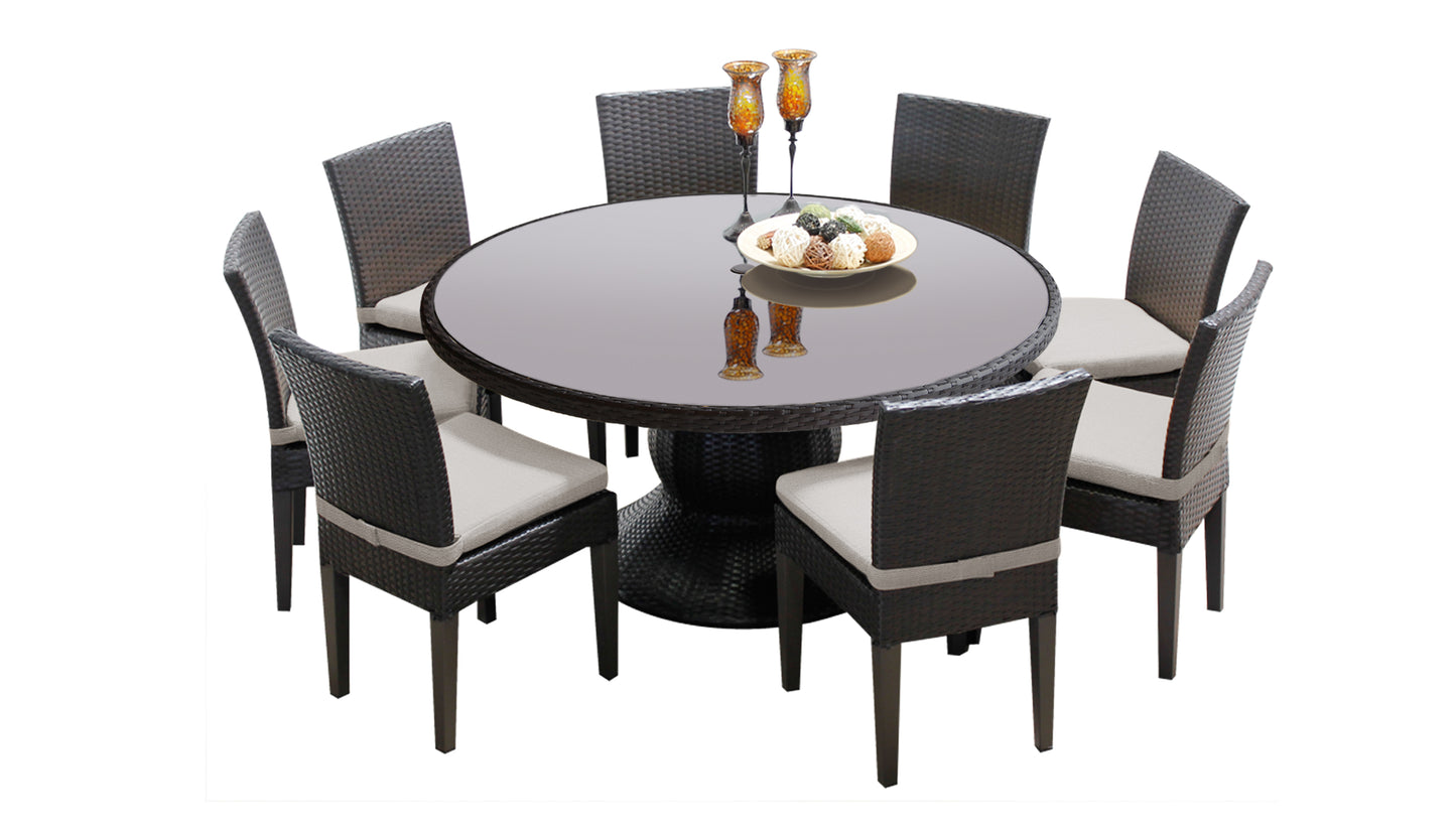 Belle 7 Piece Round Outdoor Patio Wicker Dining Set with Cushions