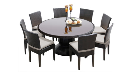 Belle 7 Piece Round Outdoor Patio Wicker Dining Set with Cushions