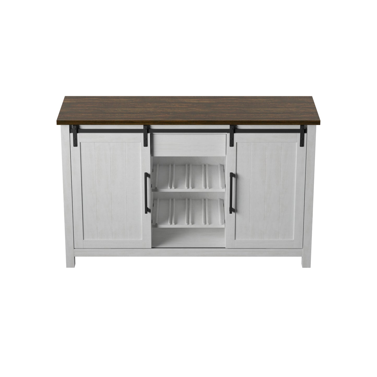 Modern Farmhouse Sideboard with Wine Storage and Sliding Barn Doors
