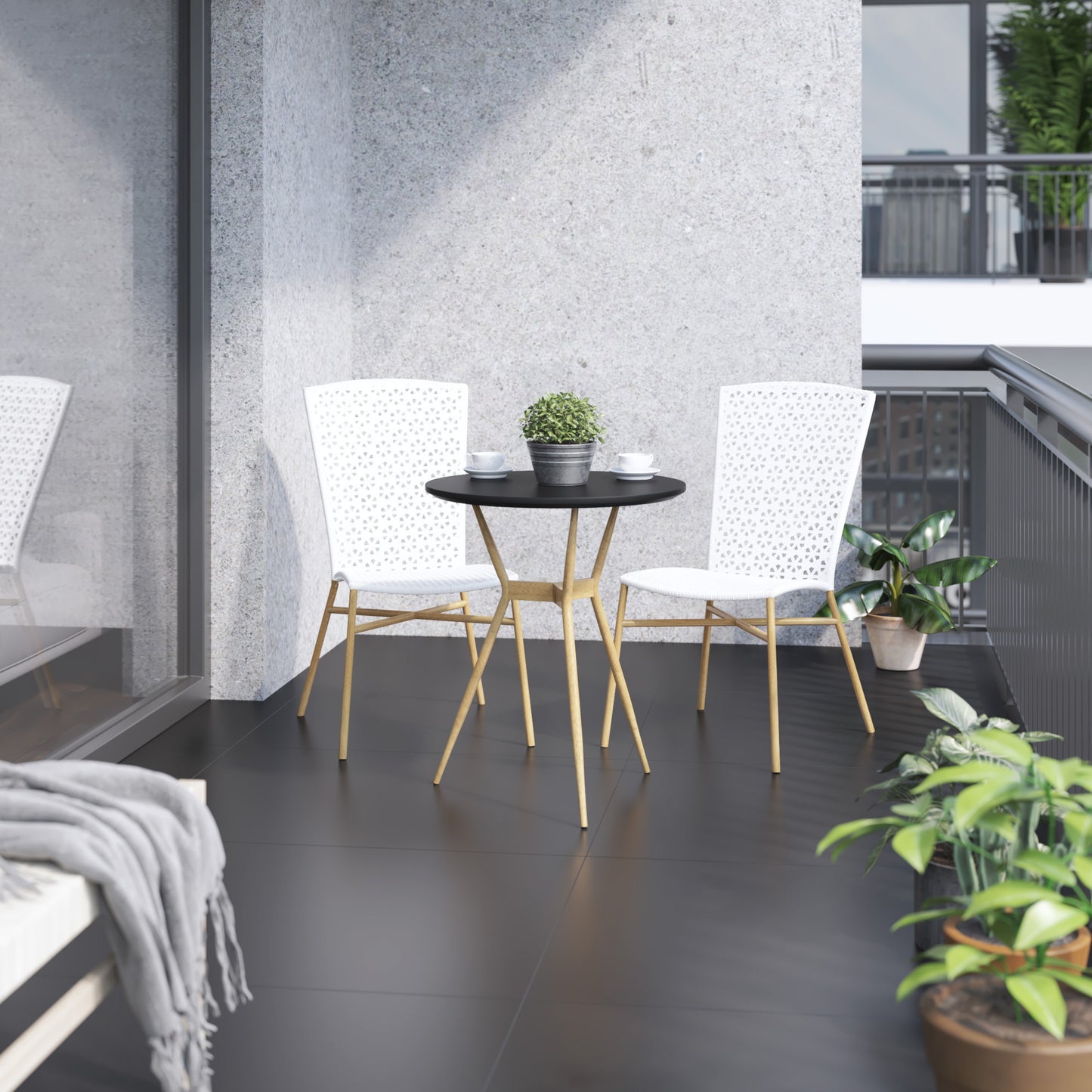 TK Classics 3 Piece Outdoor Dining Set with Tapered Legs