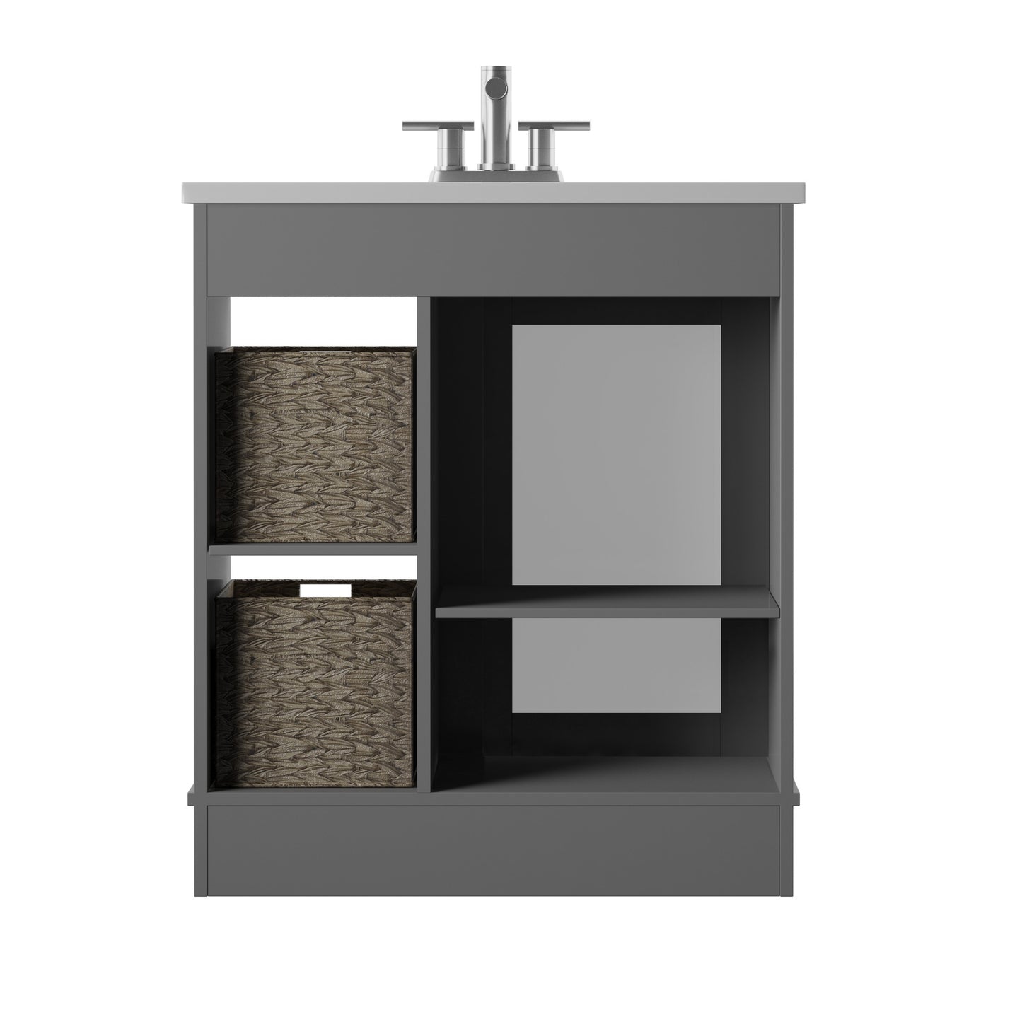 30" Contemporary Sliding Barn Door Single Bathroom Vanity with Woven Baskets
