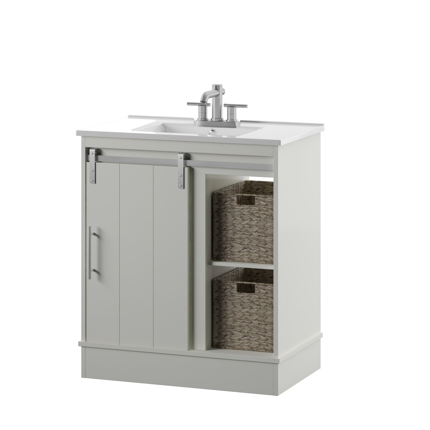 Dalton 30" Sliding Barn Door Single Bathroom Vanity with Woven Baskets
