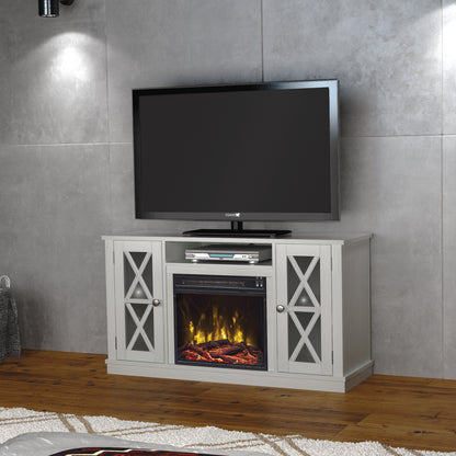 TV Stand for TVs up to 55" with Electric Fireplace and Glass Doors with X Mullions