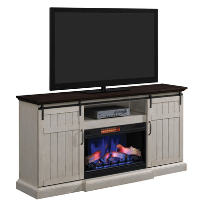Cabaret TV Stand for TVs up to 80” with 32” 3D Infrared Quartz Electric Fireplace, Weathered White