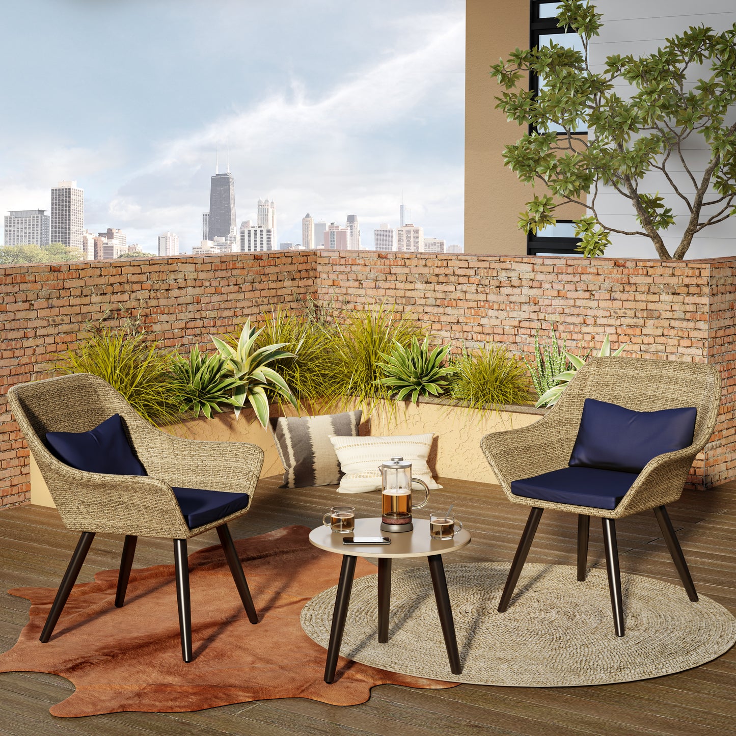 TK Classics Outdoor 3 Piece Conversation Set with Cushions